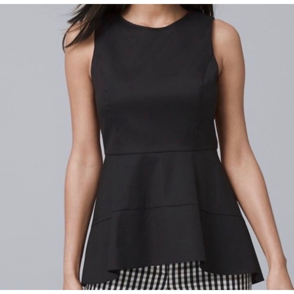 White House Black Market‎ Black Sleeveless Peplum Blouse Crew Neck Top